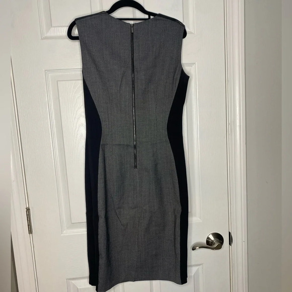 ELIE TAHARI Mixed Media Sheath Dress Black/Gray With Leather Shoulder Detail - Picture 2 of 8